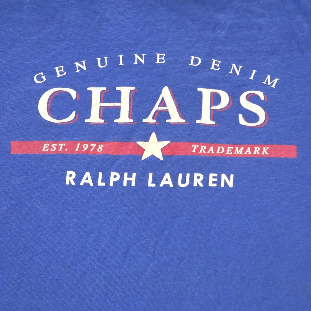 Vintage Chaps Ralph Lauren Ringer T-Shirt Blue Graphic Tee Mens Medium